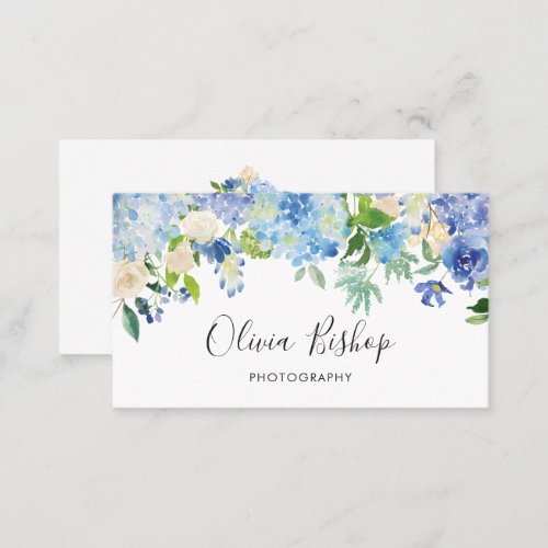 Watercolor Blue Hydrangeas  Floral Business Card