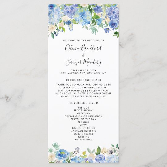 Watercolor Blue Hydrangeas Floral Garland Wedding Program Zazzle Com