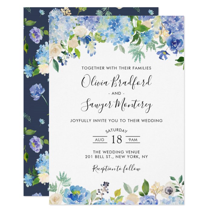 Watercolor Blue Hydrangeas Floral Wedding Invitation Zazzle Com