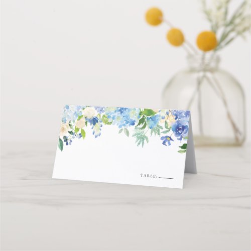 Watercolor Blue Hydrangeas Floral Wedding Place Card