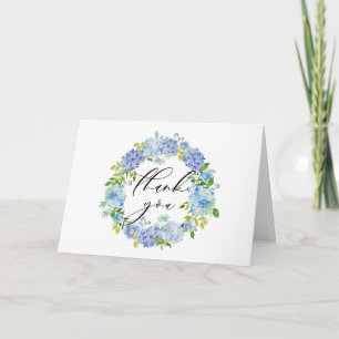 Watercolor Blue Hydrangeas Floral WreathThank You Letterpress Thank You Card
