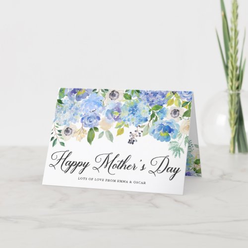 Watercolor Blue Hydrangeas Happy Mothers Day Card