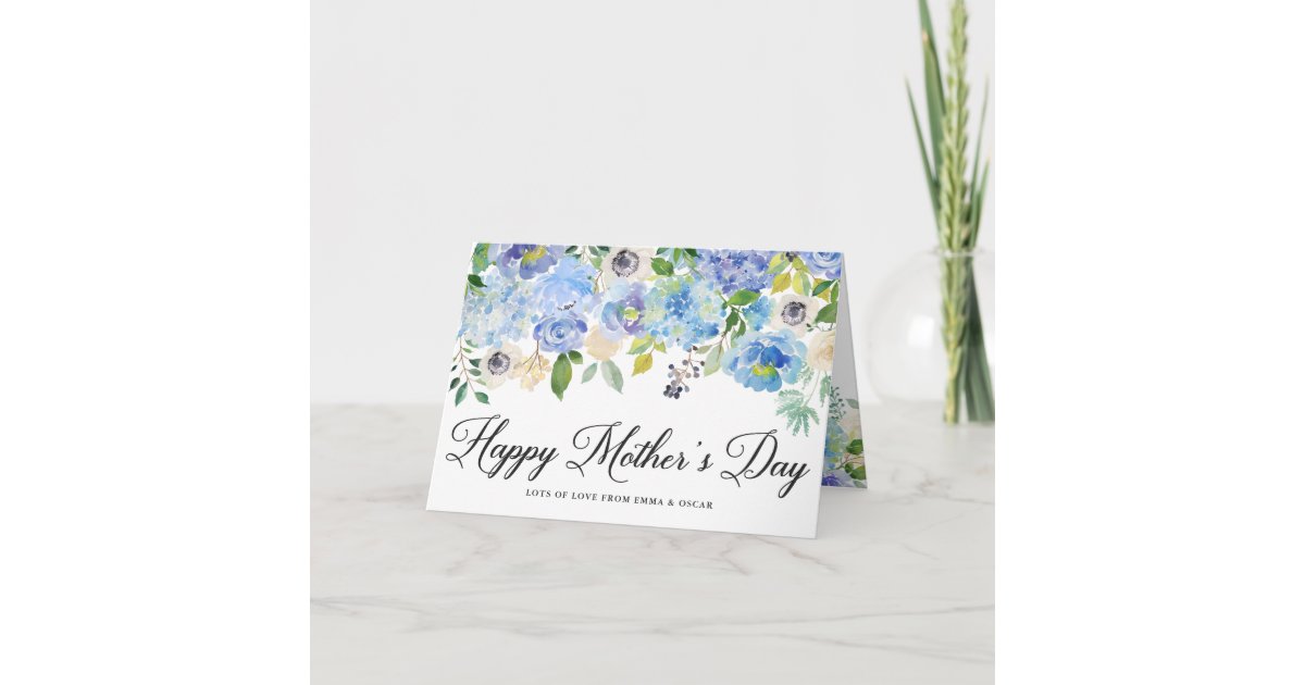 Watercolor Blue Hydrangeas Happy Mother's Day Card | Zazzle