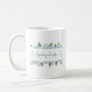 Watercolor Blue Hydrangeas Kids' Names Mama Coffee Mug