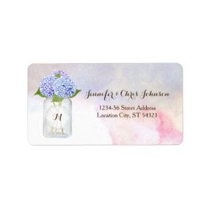 Watercolor Blue Hydrangeas Mason Jar Address Label