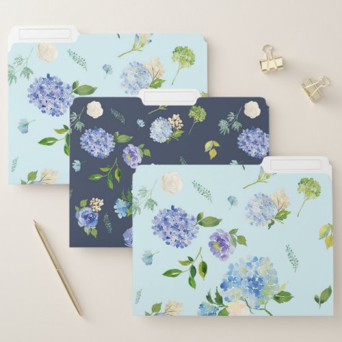 Watercolor Blue Hydrangeas Pattern File Folders