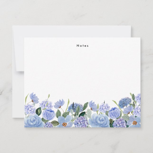 Watercolor Blue Hydrangeas Personalized Note Card (Front)