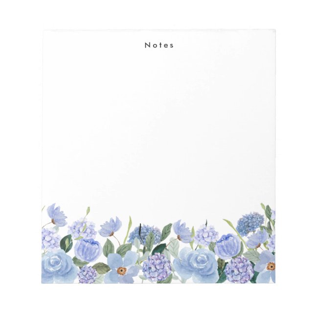 Watercolor Blue Hydrangeas Personalized Notepad (Front)