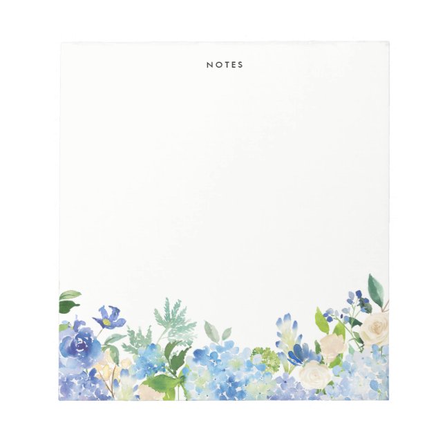 Watercolor Blue Hydrangeas Personalized Notepad (Front)