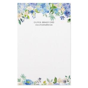 Watercolor Blue Hydrangeas Personalized Stationery