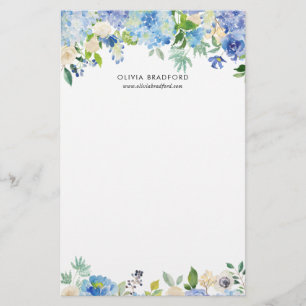 Watercolor Blue Hydrangeas Personalized Stationery