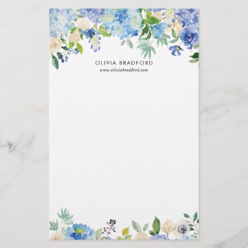 Watercolor Blue Hydrangeas Personalized Stationery
