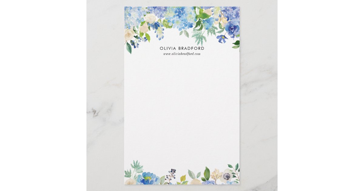 Watercolor Blue Hydrangeas Personalized Stationery | Zazzle