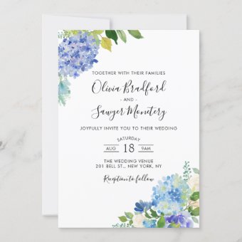 Watercolor Blue Hydrangeas Wedding Invitation Zazzle