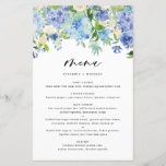Watercolor Blue Hydrangeas Wedding Menu Card<br><div class="desc">Add an elegant floral accent to your event tablescape with this customizable floral menu card stationery. It features watercolor floral garland of blue and purple hydrangeas, ivory roses and greenery. Personalize this watercolor floral menu card by adding your own details. This hydrangea menu card is perfect for spring and winter...</div>