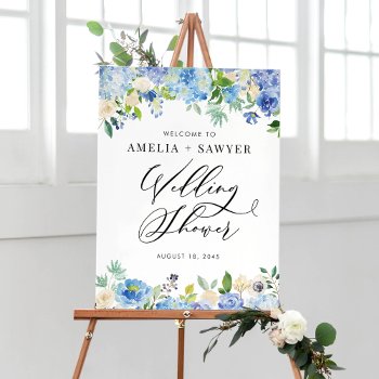 Watercolor Blue Hydrangeas Wedding Shower Welcome Poster by misstallulah at Zazzle