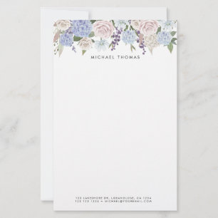 Watercolor Blue Hydrangeas & White Roses Floral Stationery