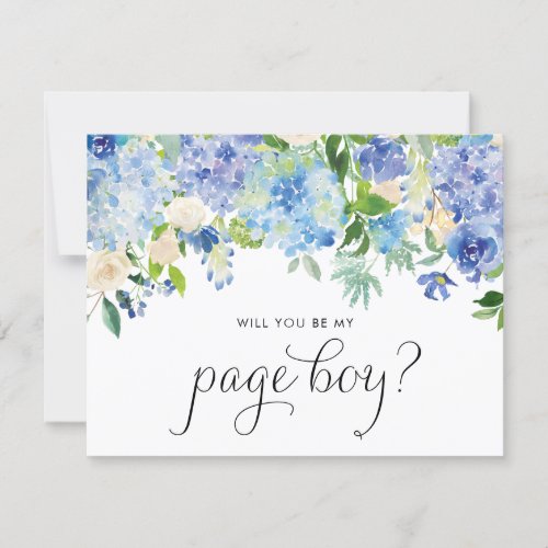 Watercolor Blue Hydrangeas Will You Be My Page Boy Invitation