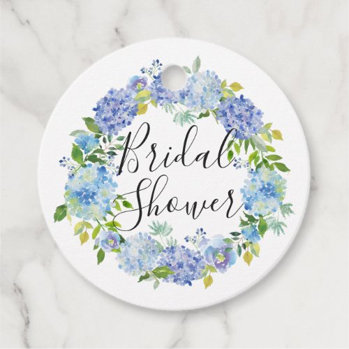 Watercolor Blue Hydrangeas Wreath Bridal Shower Favor Tags