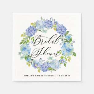 Watercolor Blue Hydrangeas Wreath Bridal Shower Paper Napkins