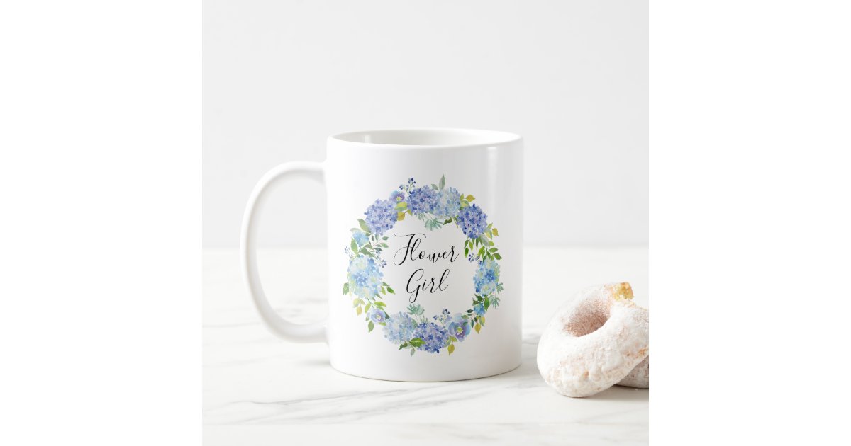 Watercolor Blue Hydrangeas Wreath Flower Girl Mug | Zazzle
