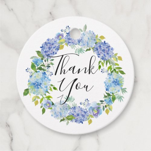 Watercolor Blue Hydrangeas Wreath Thank You Favor Tags