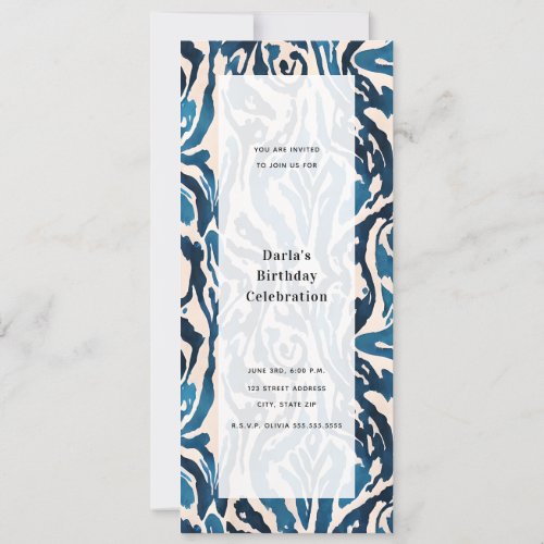 Watercolor Blue Ikat Abstract All Purpose Party Invitation