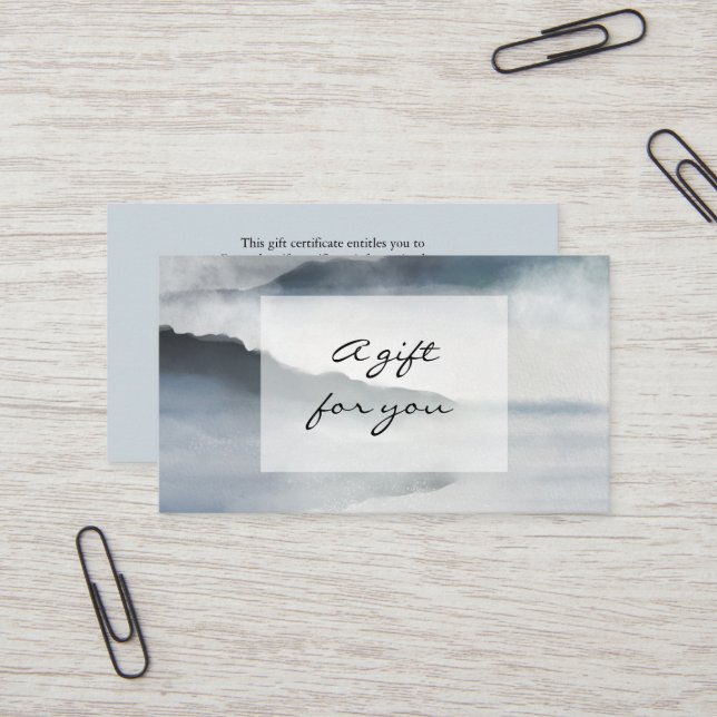 Watercolor blue indigo mountains gift certificate (Front/Back In Situ)