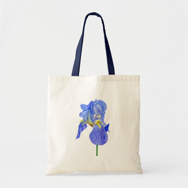 Watercolor Blue Iris Flower Tote Bag (Front)