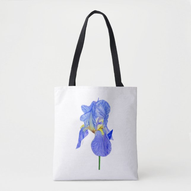 Watercolor Blue Iris Flower Tote Bag (Front)
