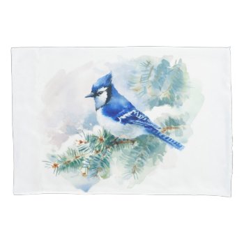 Watercolor Blue Jay (1 Side) Pillowcase by FantasyPillows at Zazzle