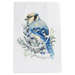 Watercolor Blue Jay Bird Blueberries Country Art Medium Gift Bag