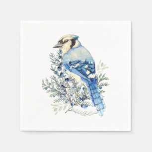 Watercolor Blue Jay Bird Blueberries Country Art Napkins