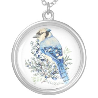 Watercolor Blue Jay Bird Blueberries Country Art