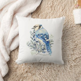 Watercolor Blue Jay Bird Blueberries Country Art