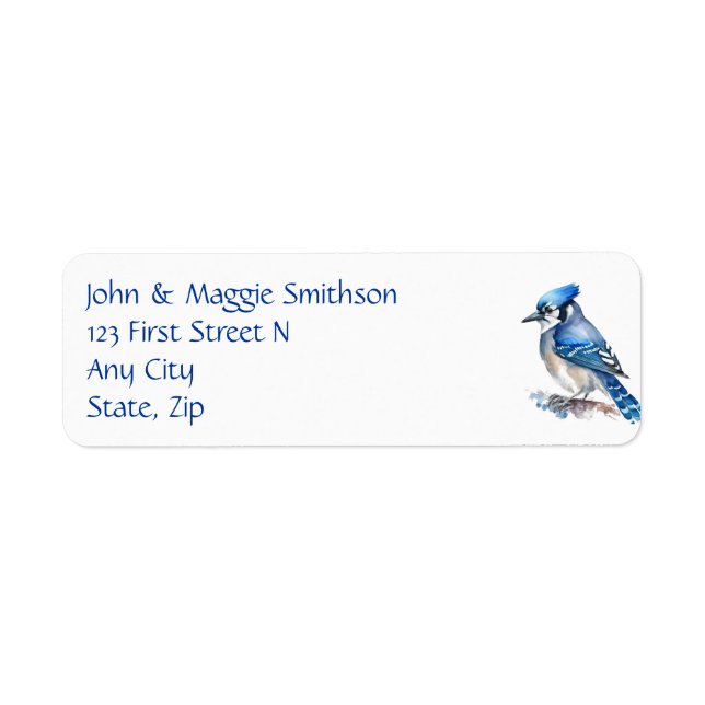 Watercolor Blue Jay Bird Custom Address Label (Front)