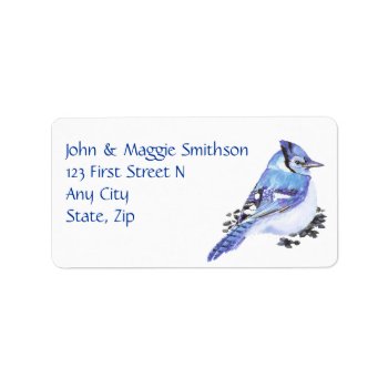 Watercolor Blue Jay Bird Custom Address Label by countrymousestudio at Zazzle