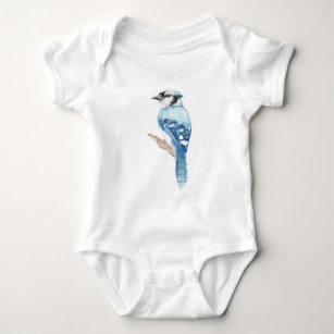 Watercolor Blue Jay Bird Nature Art Baby Bodysuit