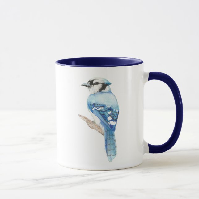 Watercolor Blue Jay Bird Nature Art Mug (Right)