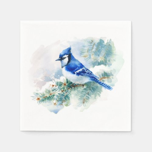 Watercolor Blue Jay Cocktail Paper Napkins