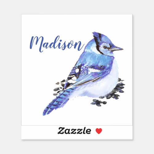 Watercolor Blue Jay Garden Bird Nature Custom Name Sticker
