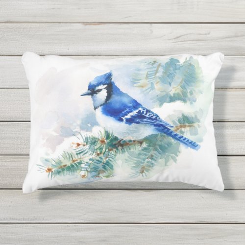 Watercolor Blue Jay Outdoor Accent Pillow