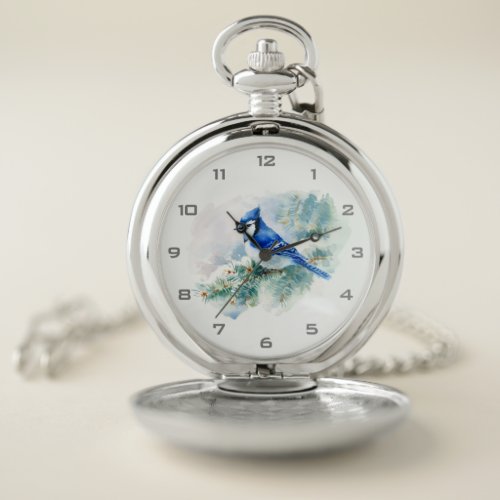Watercolor Blue Jay Pocket Watch