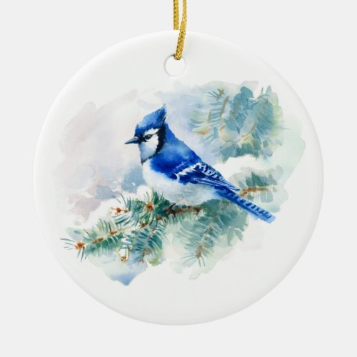 Watercolor Blue Jay Round Ornament