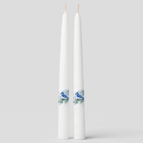 Watercolor Blue Jay Taper Candles