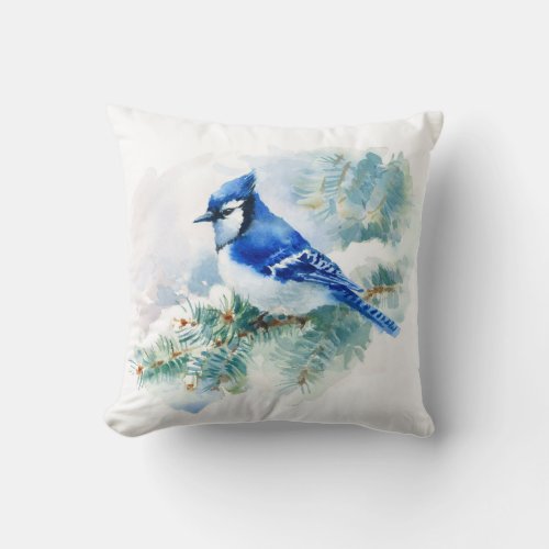 Watercolor Blue Jay Throw Pillow