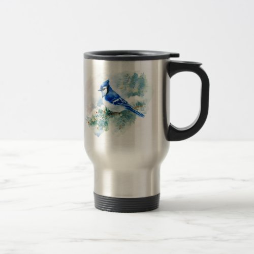 Watercolor Blue Jay Travel Mug