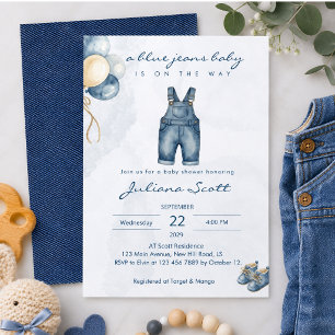 Watercolor Blue Jeans Baby Denim Baby Shower  Invitation