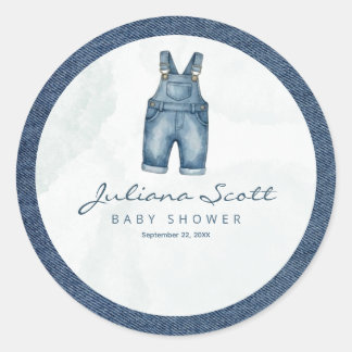 Watercolor Blue Jeans Baby Shower Denim  Classic Round Sticker