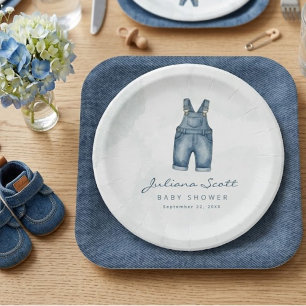 Watercolor Blue Jeans Baby Shower Denim Paper Plates